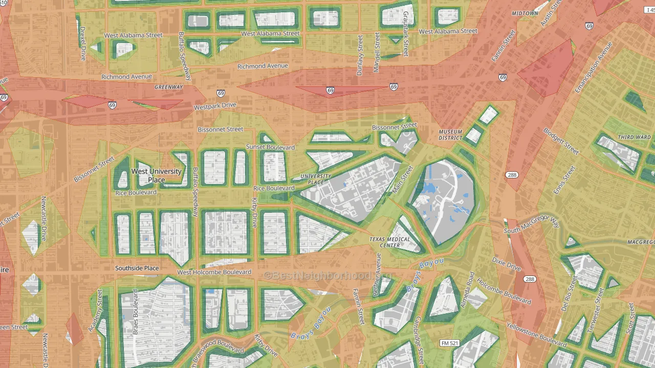 Rice, Houston, TX Map of Noise Levels in Rice