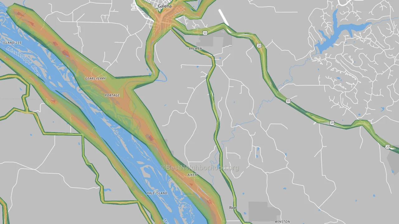 Rice, IL Map of Noise Levels in Rice