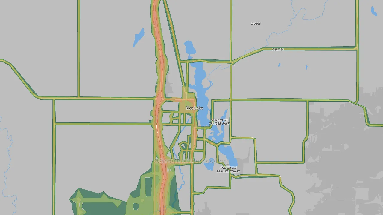 Rice Lake, WI Map of Noise Levels in Rice Lake