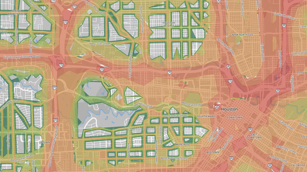 Rice Military, Houston, TX Map of Noise Levels in Rice Military
