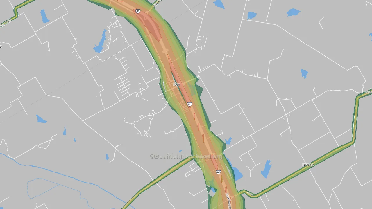 Rice, TX Map of Noise Levels in Rice