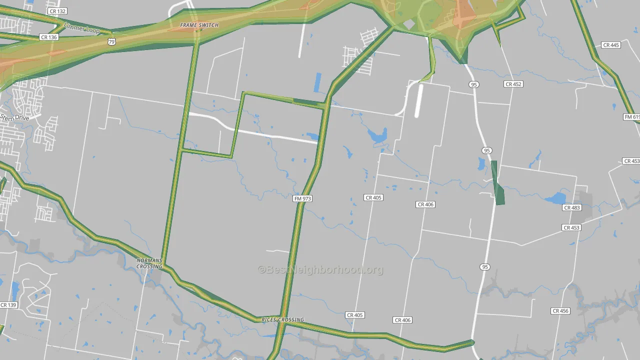 Rices Crossing, TX Map of Noise Levels in Rices Crossing