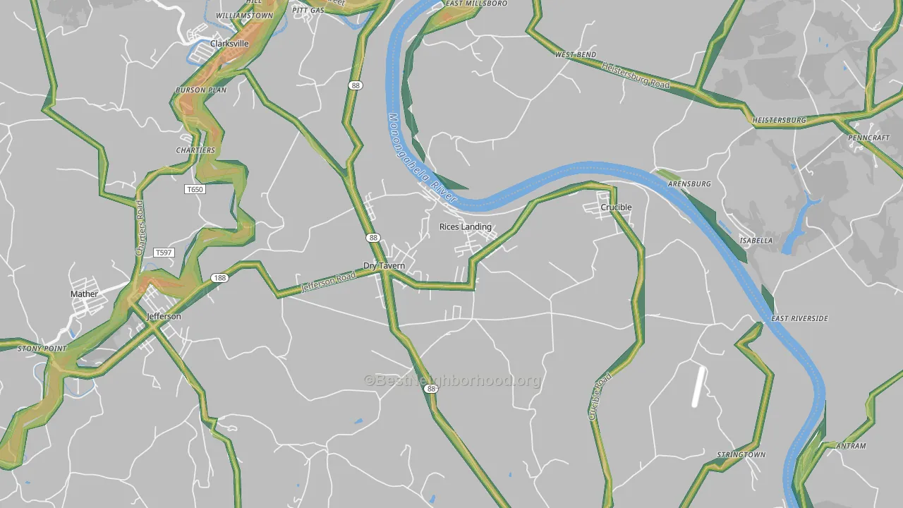 Rices Landing, PA Map of Noise Levels in Rices Landing