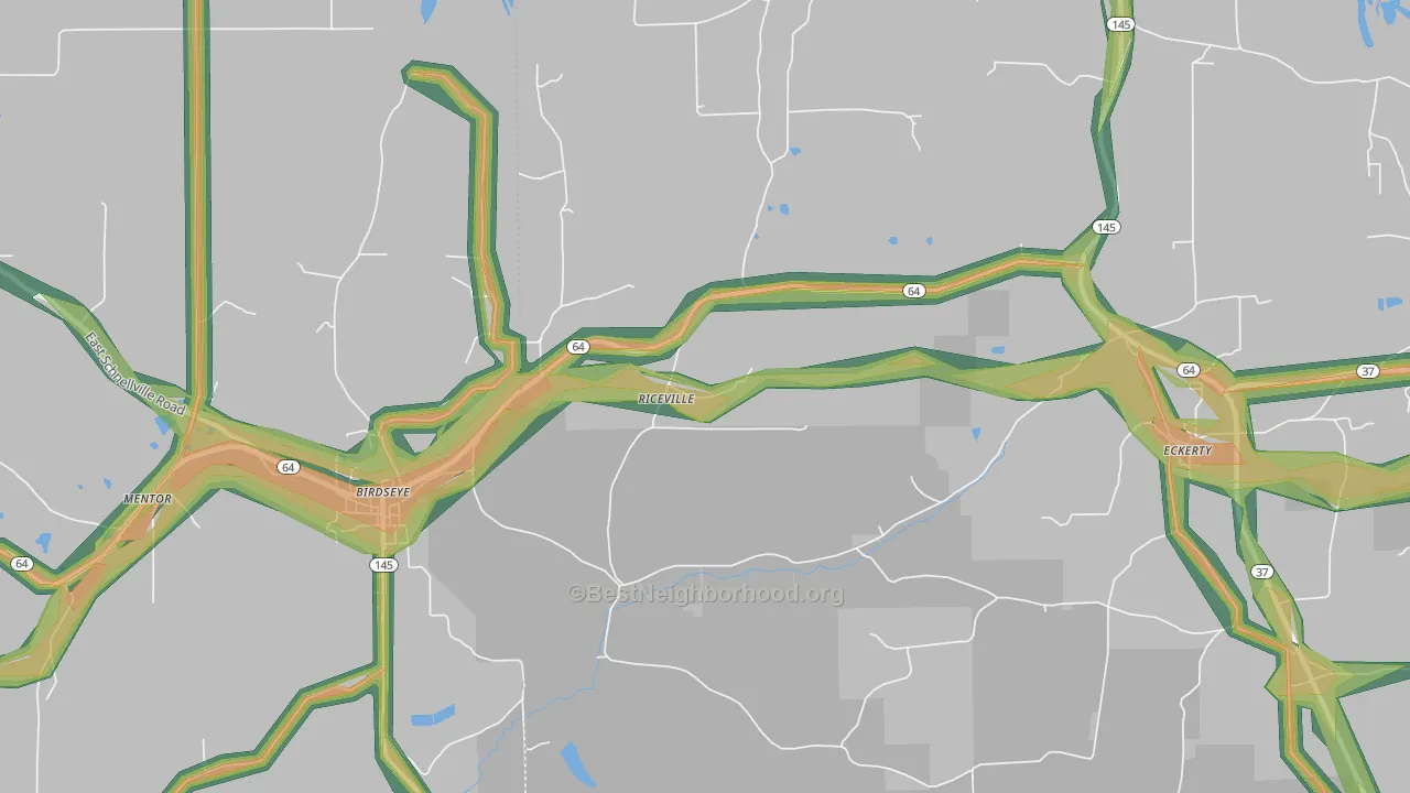 Riceville, IN Map of Noise Levels in Riceville
