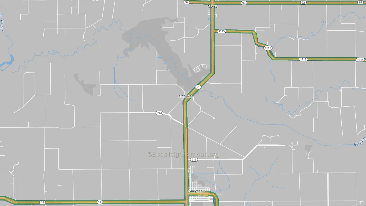 Riceville, LA Map of Noise Levels in Riceville