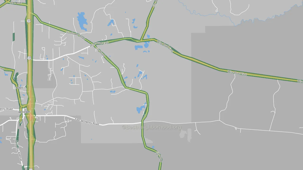 Riceville, MS Map of Noise Levels in Riceville
