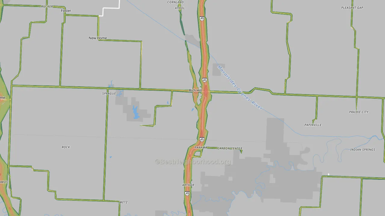 Rich Hill, MO Map of Noise Levels in Rich Hill