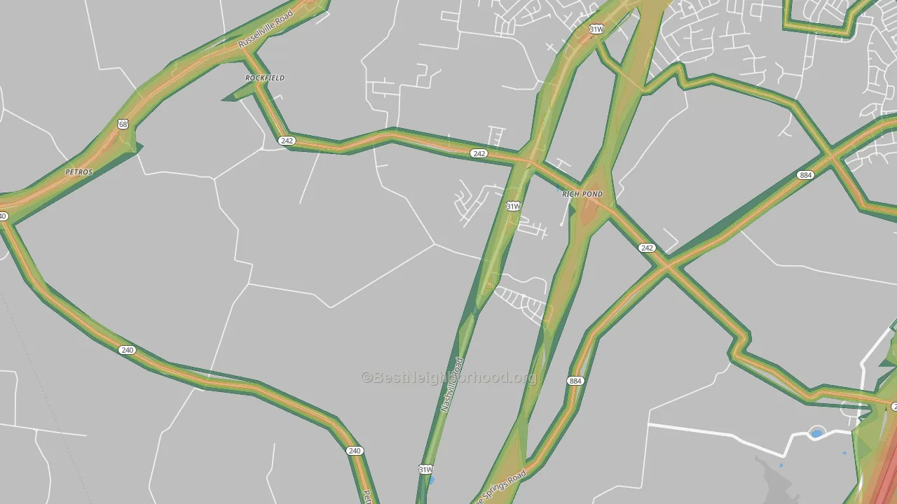 Rich Pond, KY Map of Noise Levels in Rich Pond