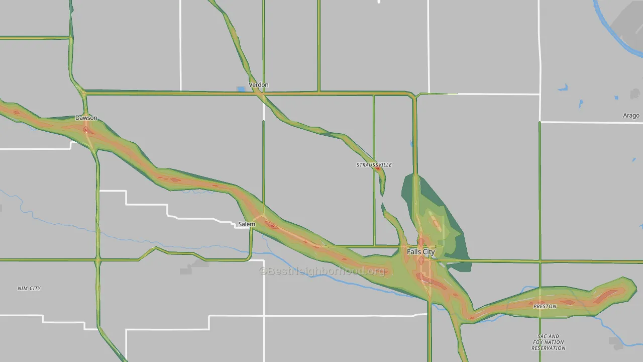 Richardson County, NE Map of Noise Levels in Richardson County