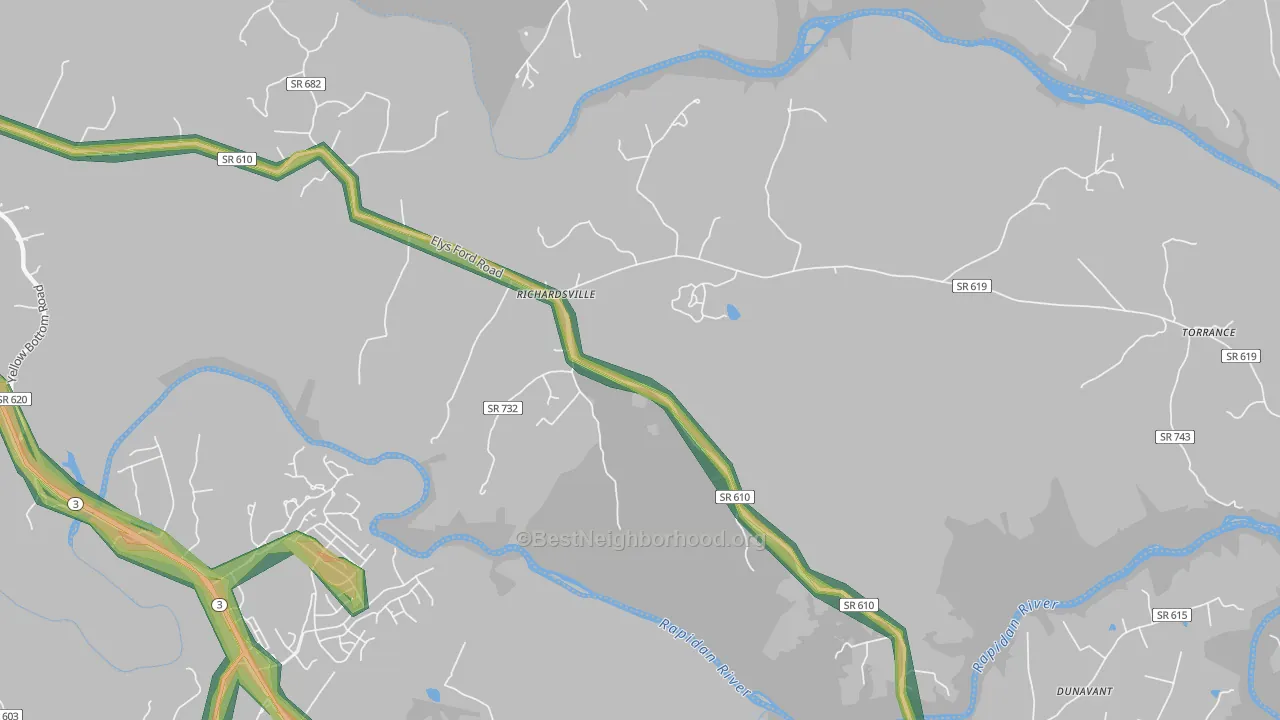 Richardsville, VA Map of Noise Levels in Richardsville