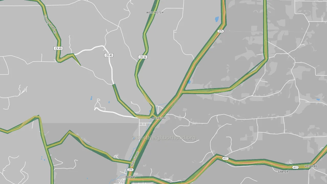 Richburg, NY Map of Noise Levels in Richburg