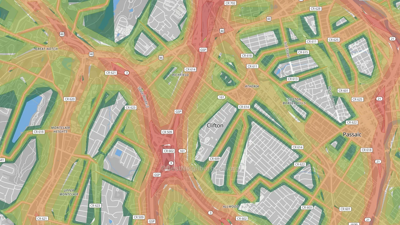 Richfield, Clifton, NJ Map of Noise Levels in Richfield