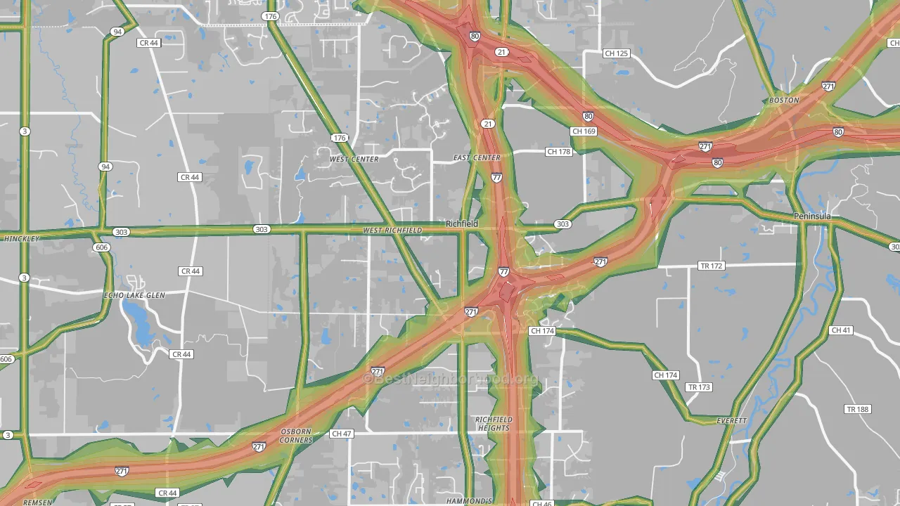 Richfield, OH Map of Noise Levels in Richfield