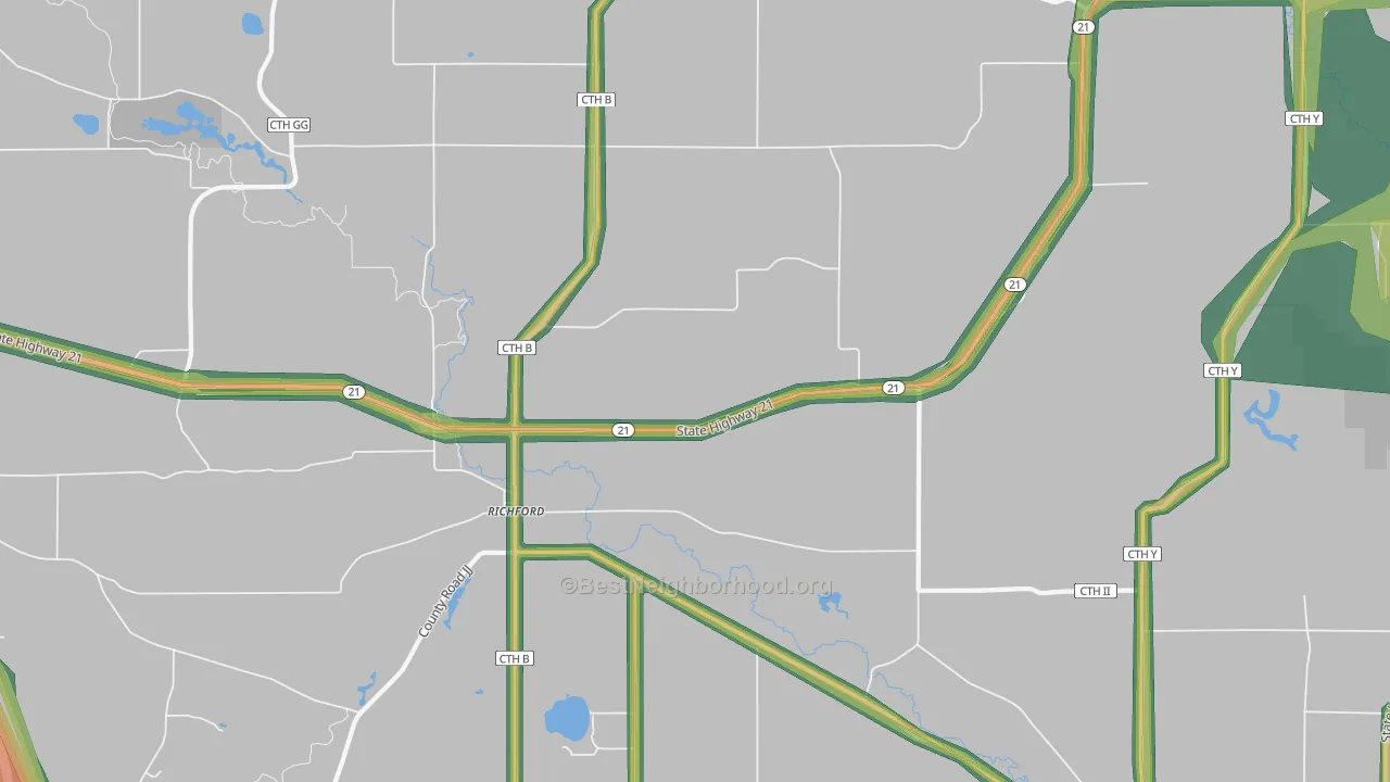 Richford, WI Map of Noise Levels in Richford