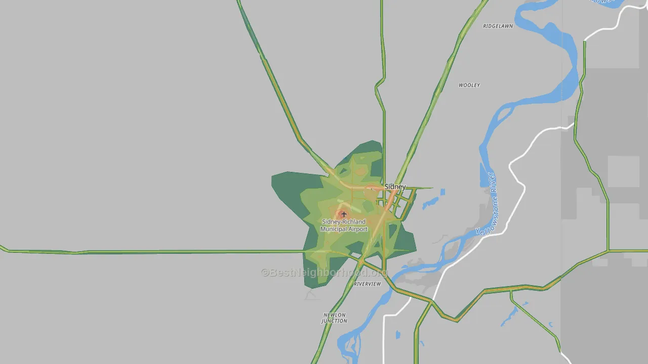 Richland County, MT Map of Noise Levels in Richland County
