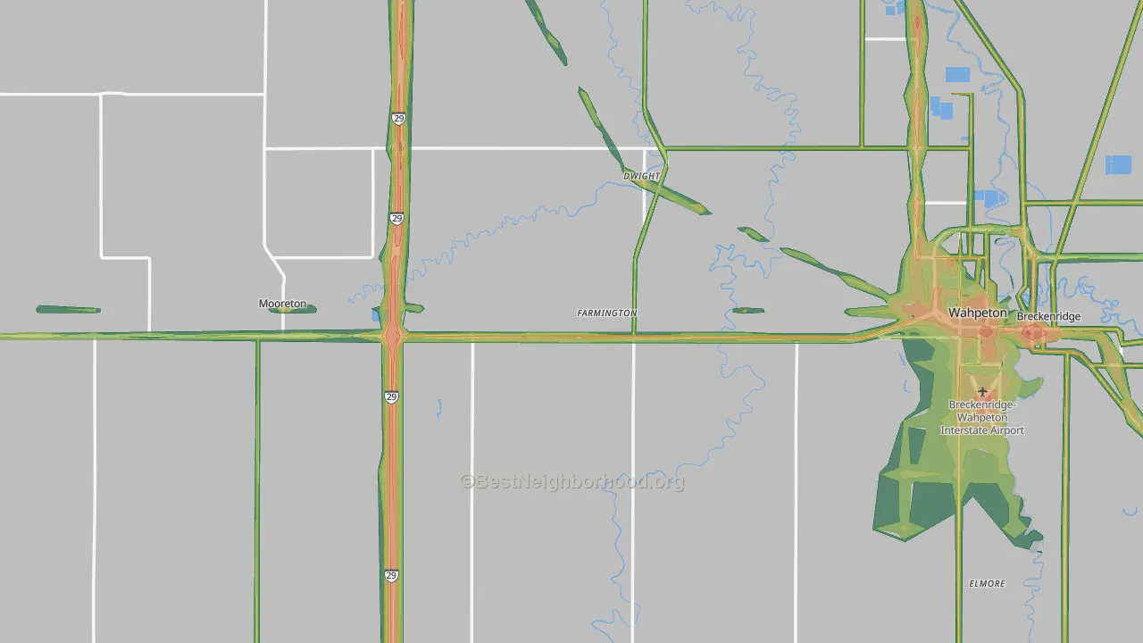 Richland County, ND Map of Noise Levels in Richland County