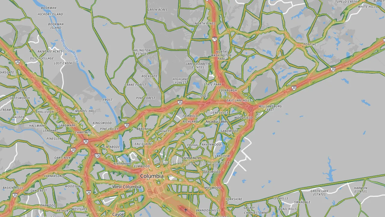 Richland County, SC Map of Noise Levels in Richland County