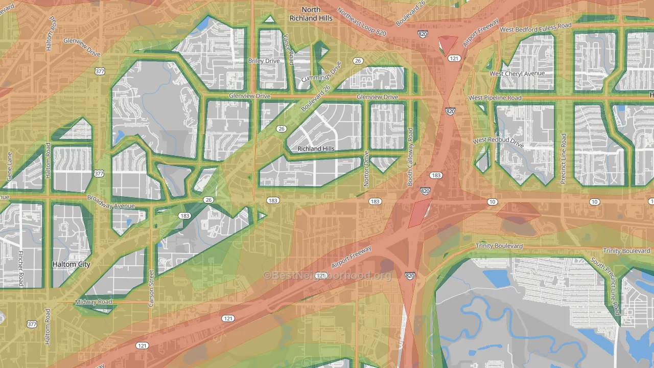 Richland Hills, TX Map of Noise Levels in Richland Hills