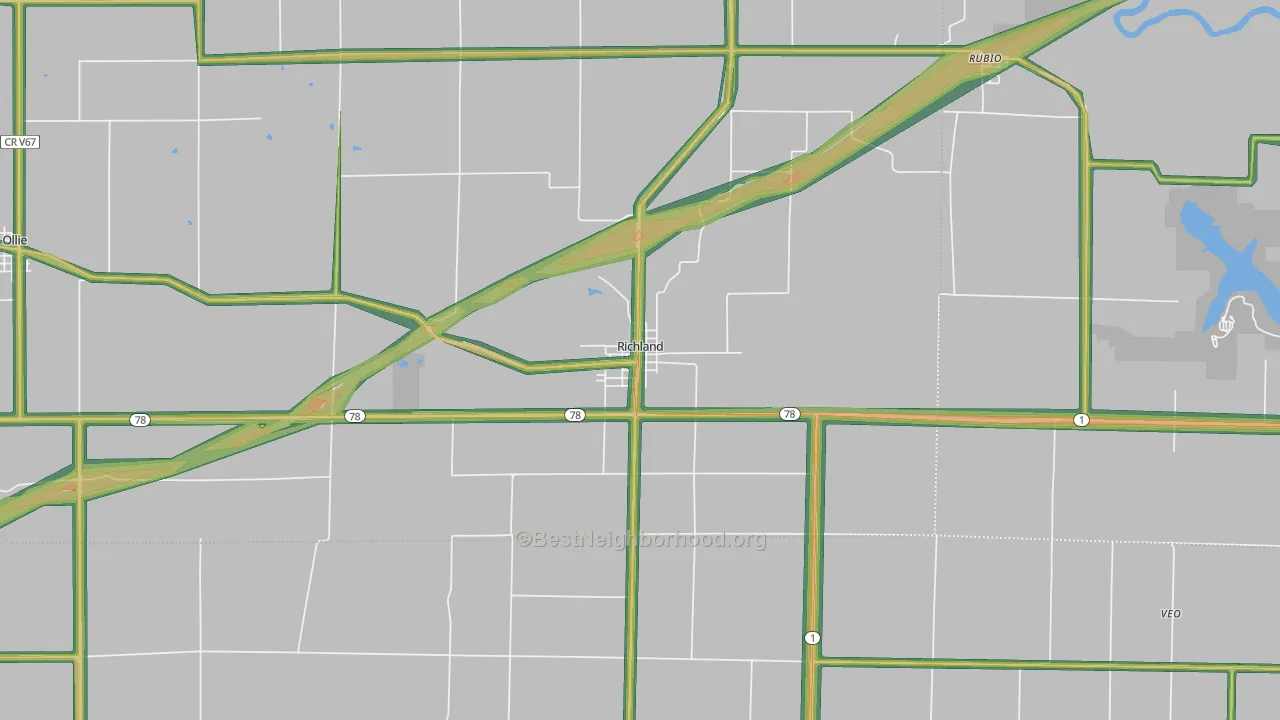 Richland, IA Map of Noise Levels in Richland