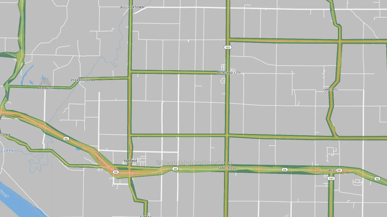 Richland, IN Map of Noise Levels in Richland