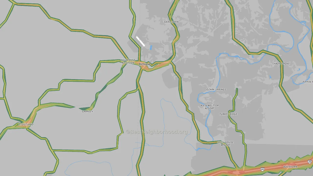 Richland, MO Map of Noise Levels in Richland