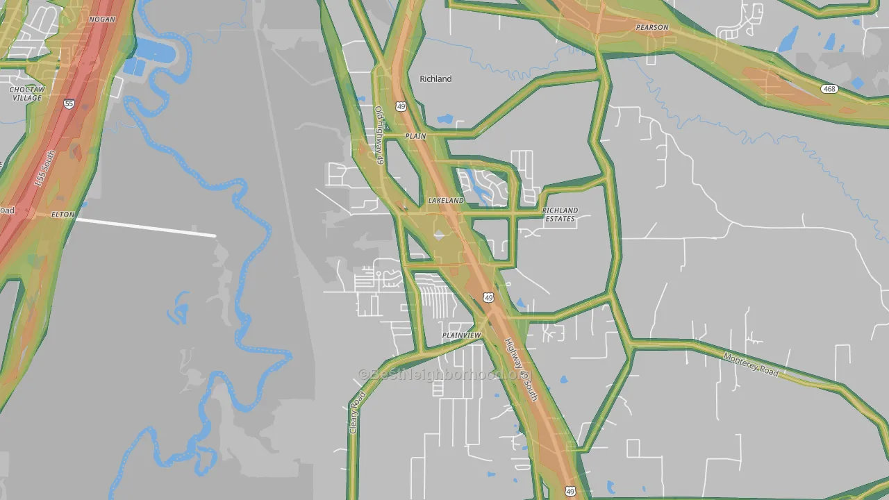 Richland, MS Map of Noise Levels in Richland