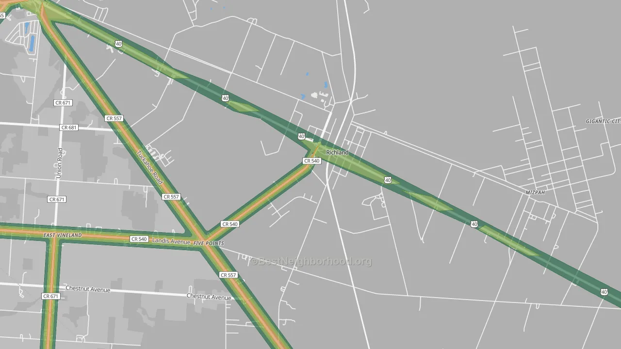 Richland, NJ Map of Noise Levels in Richland