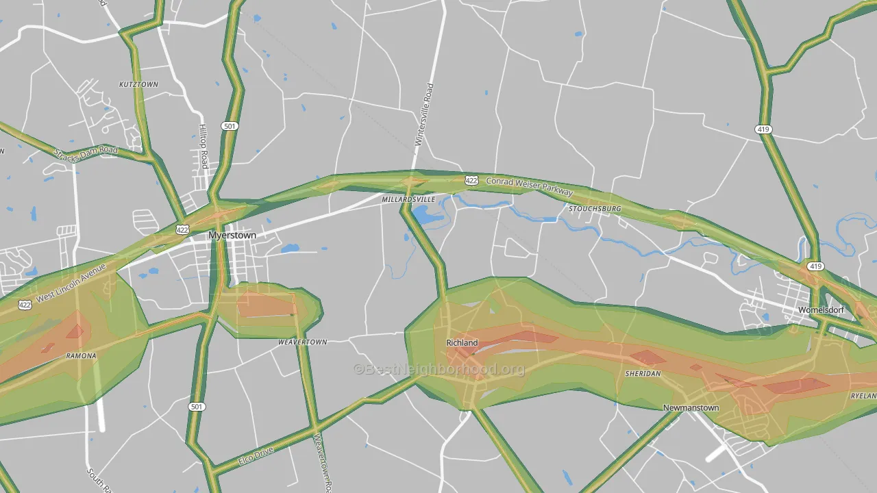Richland, PA Map of Noise Levels in Richland