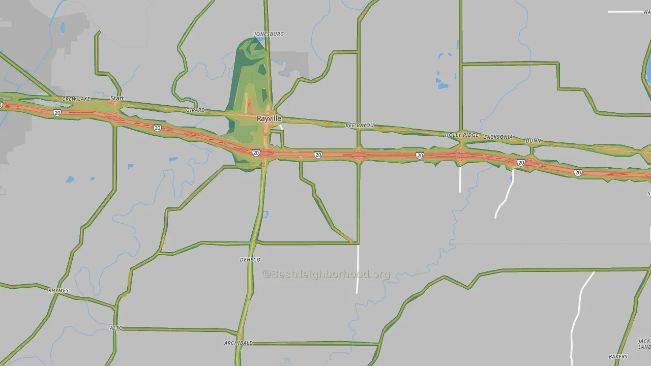 Richland Parish, LA Map of Noise Levels in Richland Parish