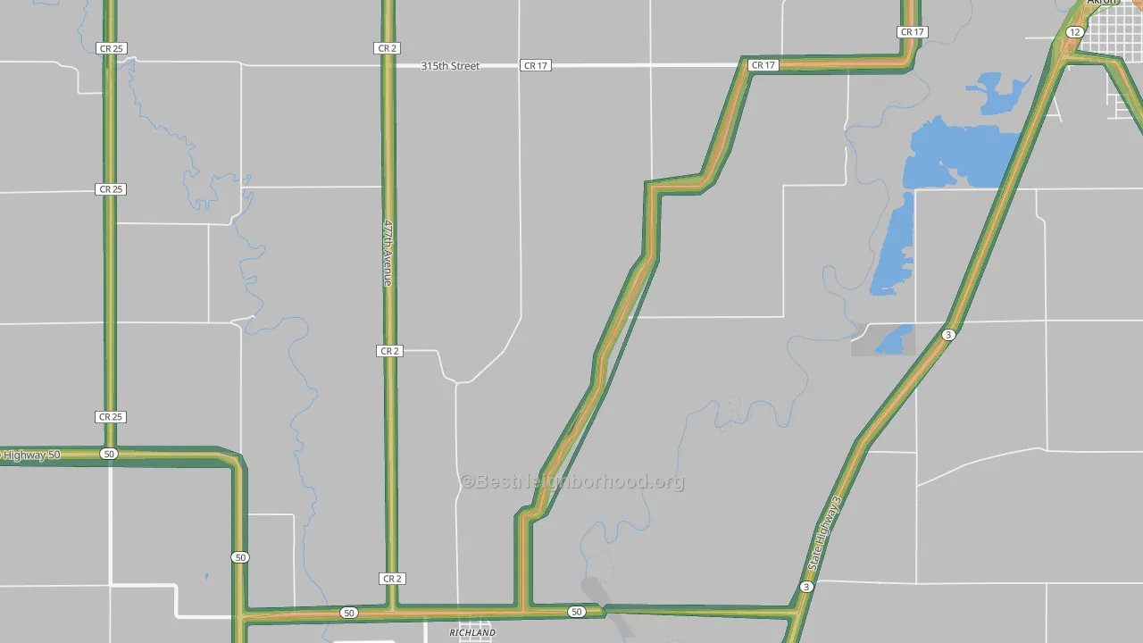 Richland, SD Map of Noise Levels in Richland