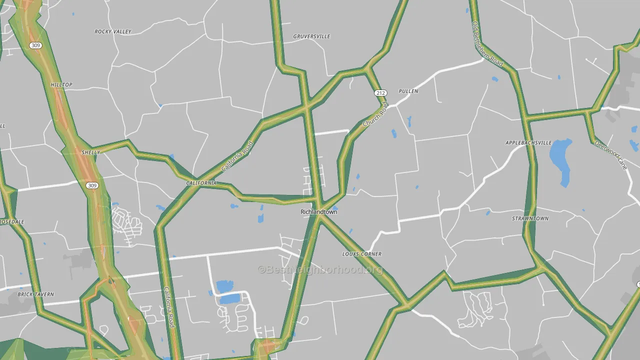 Richlandtown, PA Map of Noise Levels in Richlandtown