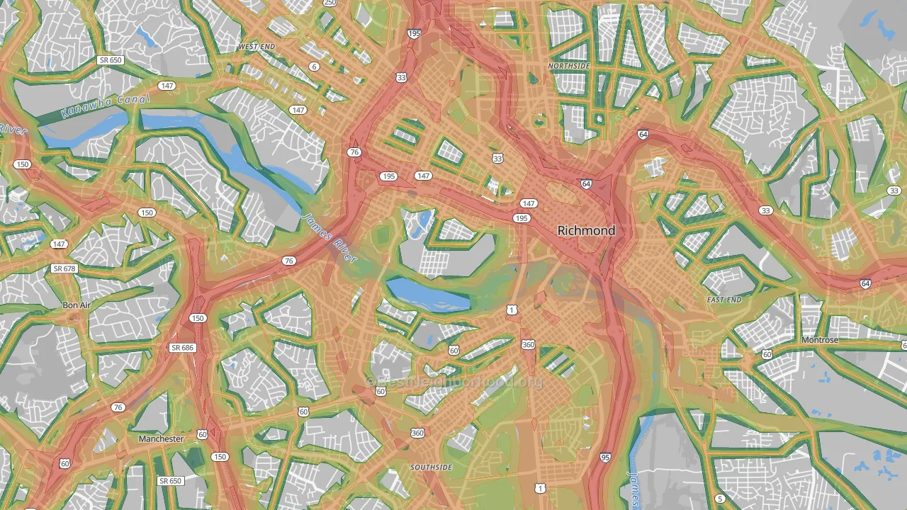 Richmond City, VA Map of Noise Levels in Richmond City