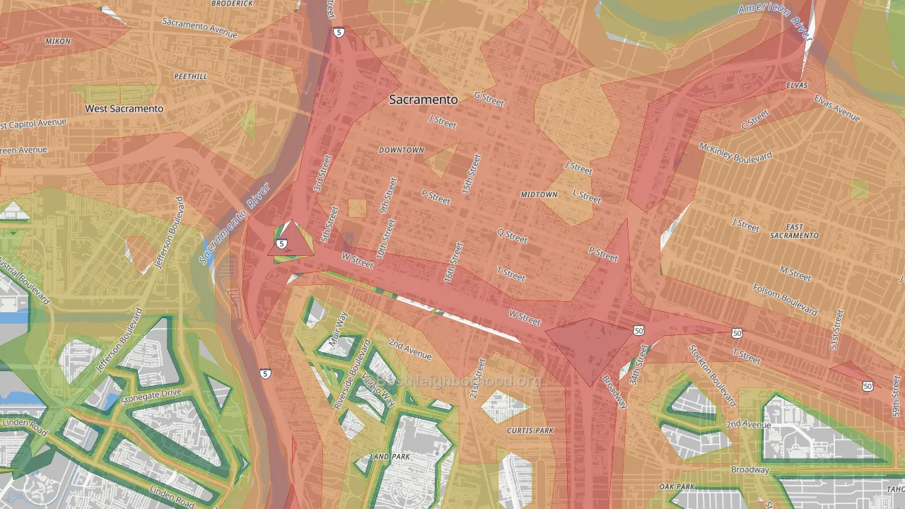 Richmond Grove, Sacramento, CA Map of Noise Levels in Richmond Grove