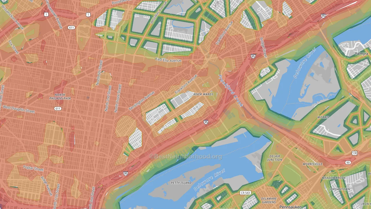 Richmond, Philadelphia, PA Map of Noise Levels in Richmond