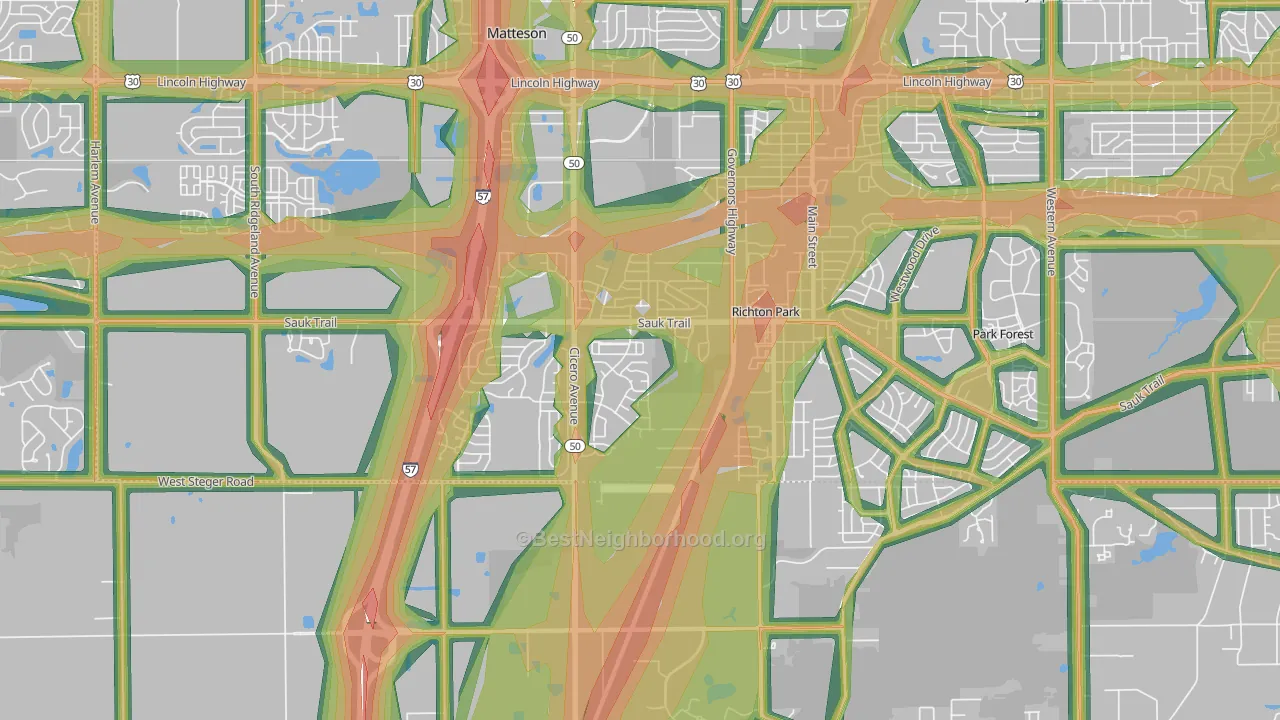 Richton Park, IL Map of Noise Levels in Richton Park