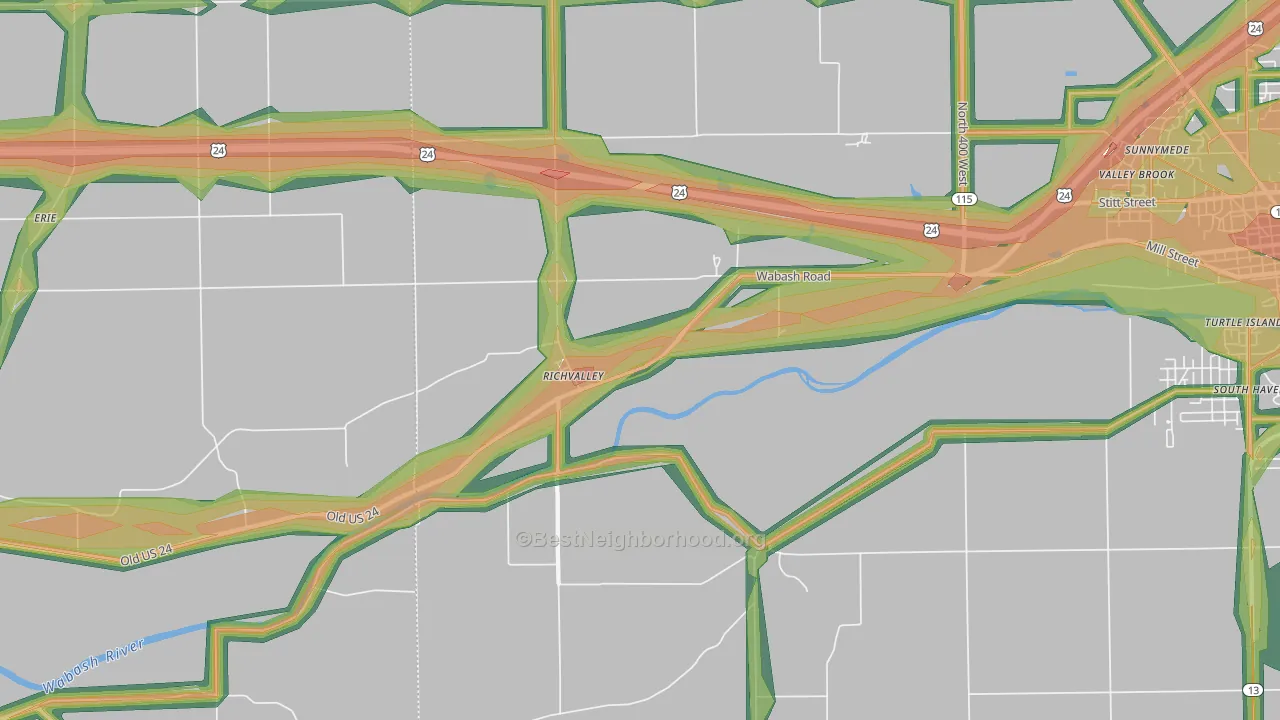 Richvalley, IN Map of Noise Levels in Richvalley
