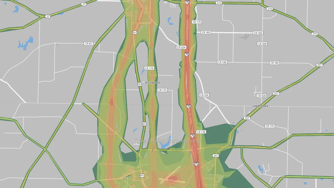 Richwood, GA Map of Noise Levels in Richwood