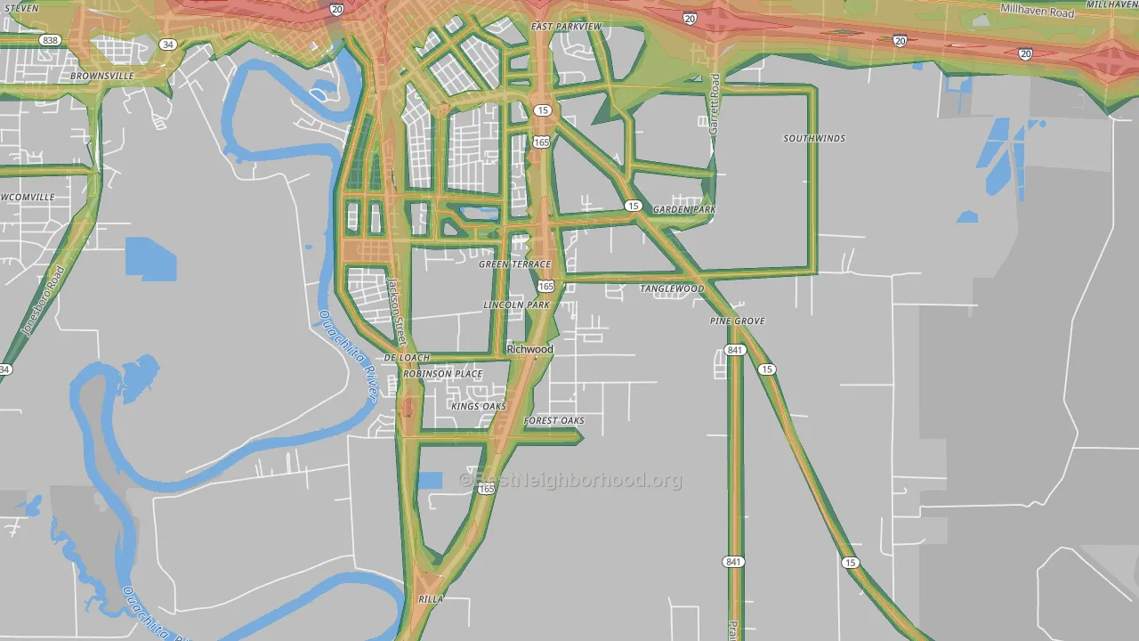 Richwood, LA Map of Noise Levels in Richwood