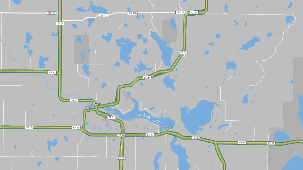 Richwood, MN Map of Noise Levels in Richwood