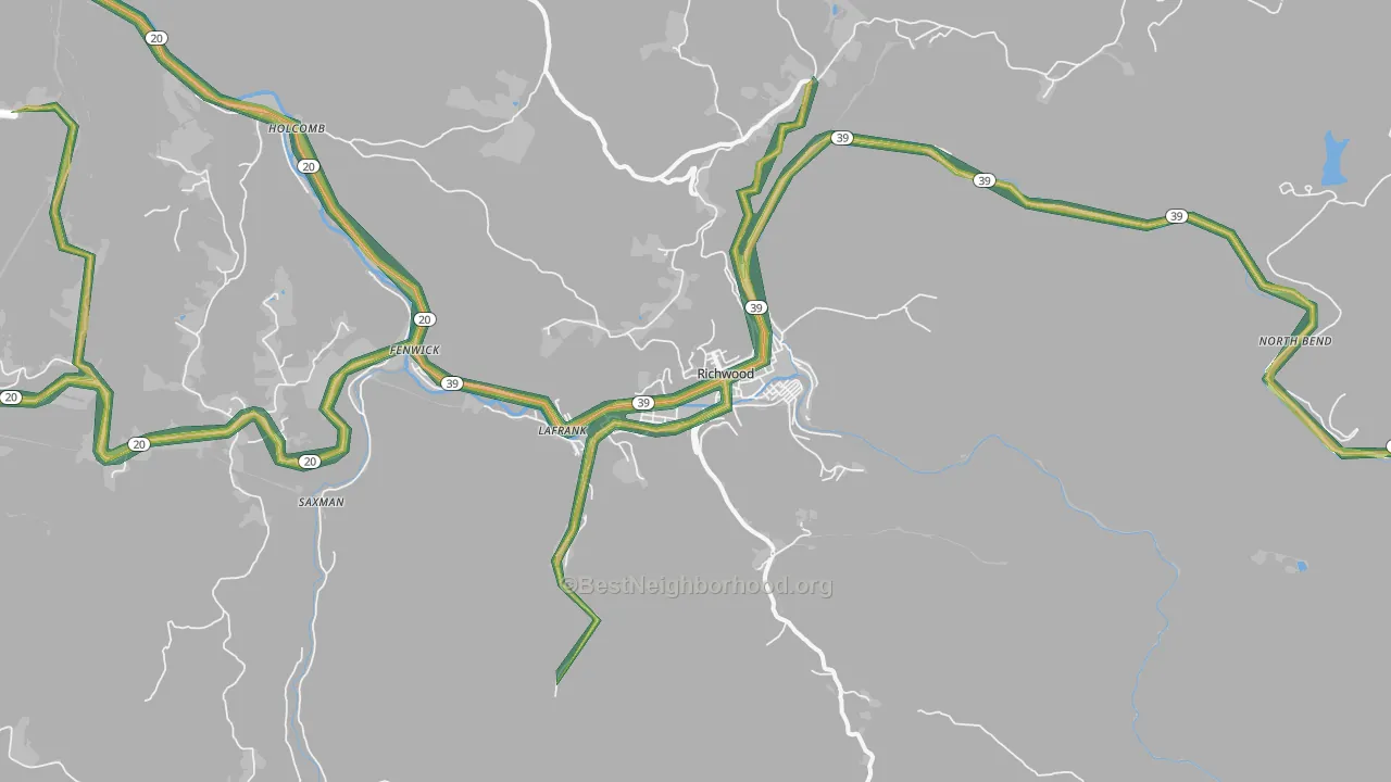 Richwood, WV Map of Noise Levels in Richwood