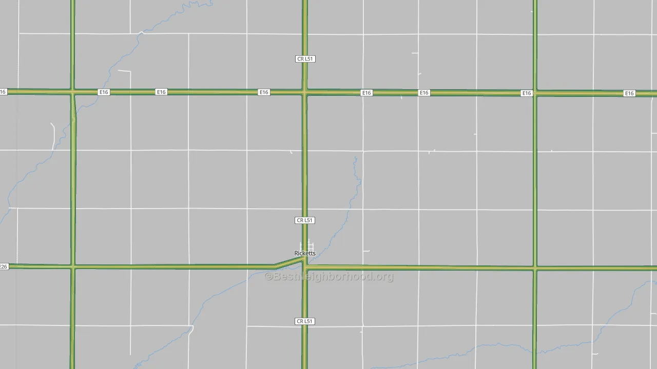 Ricketts, IA Map of Noise Levels in Ricketts