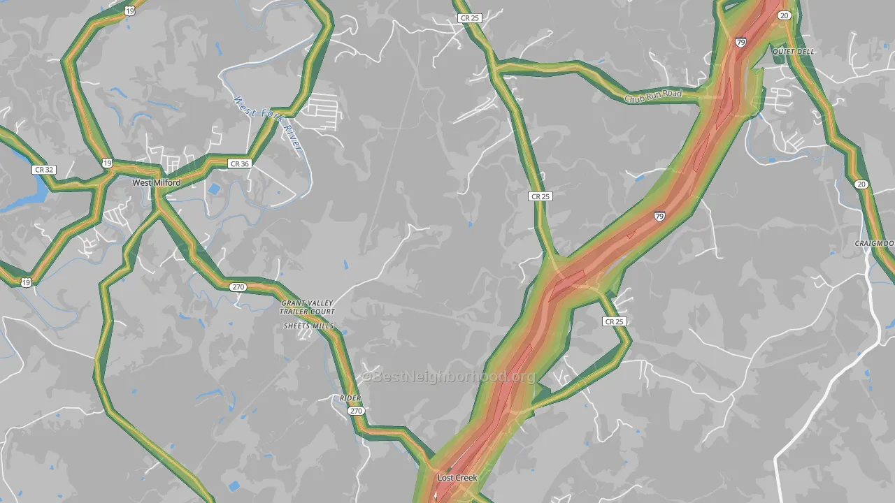 Rider, WV Map of Noise Levels in Rider