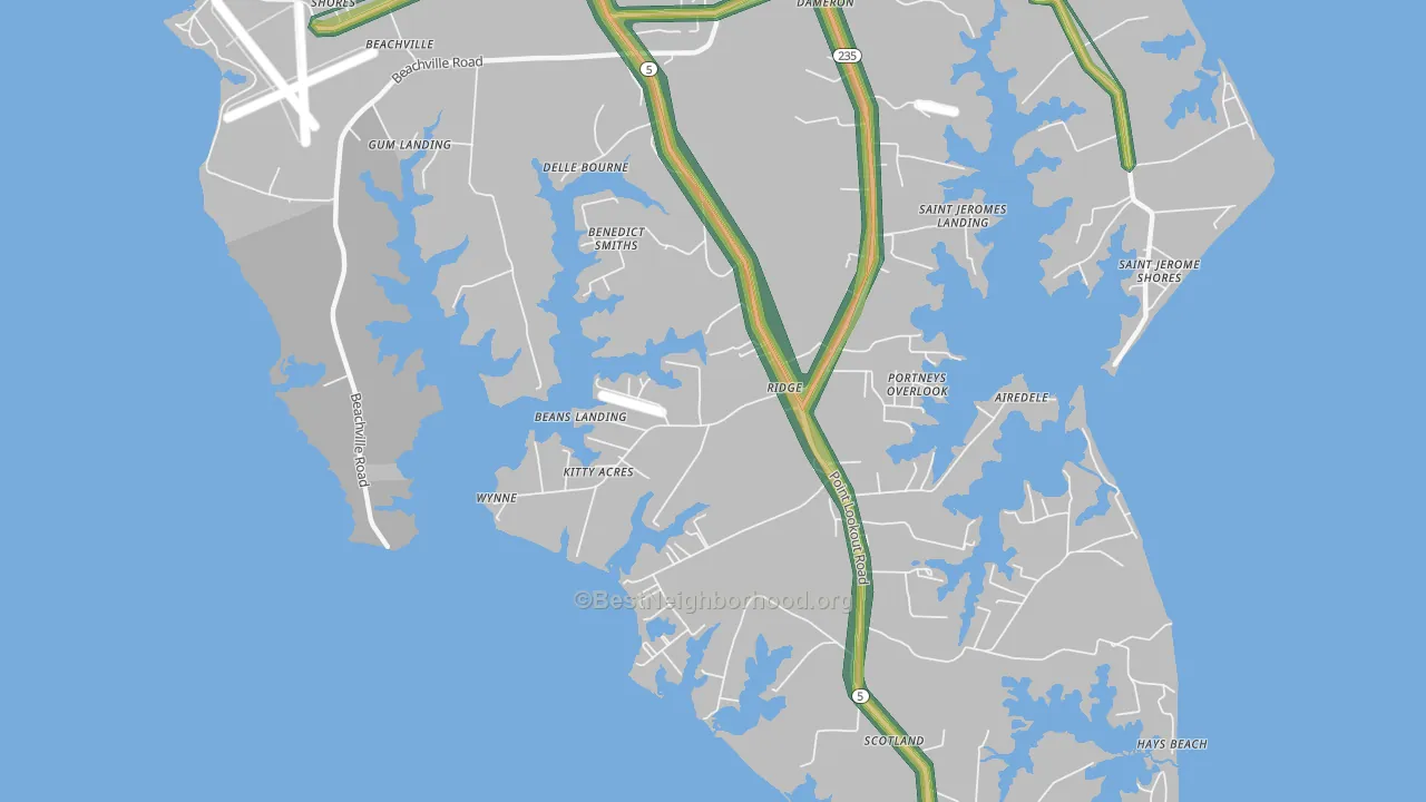 Ridge, MD Map of Noise Levels in Ridge