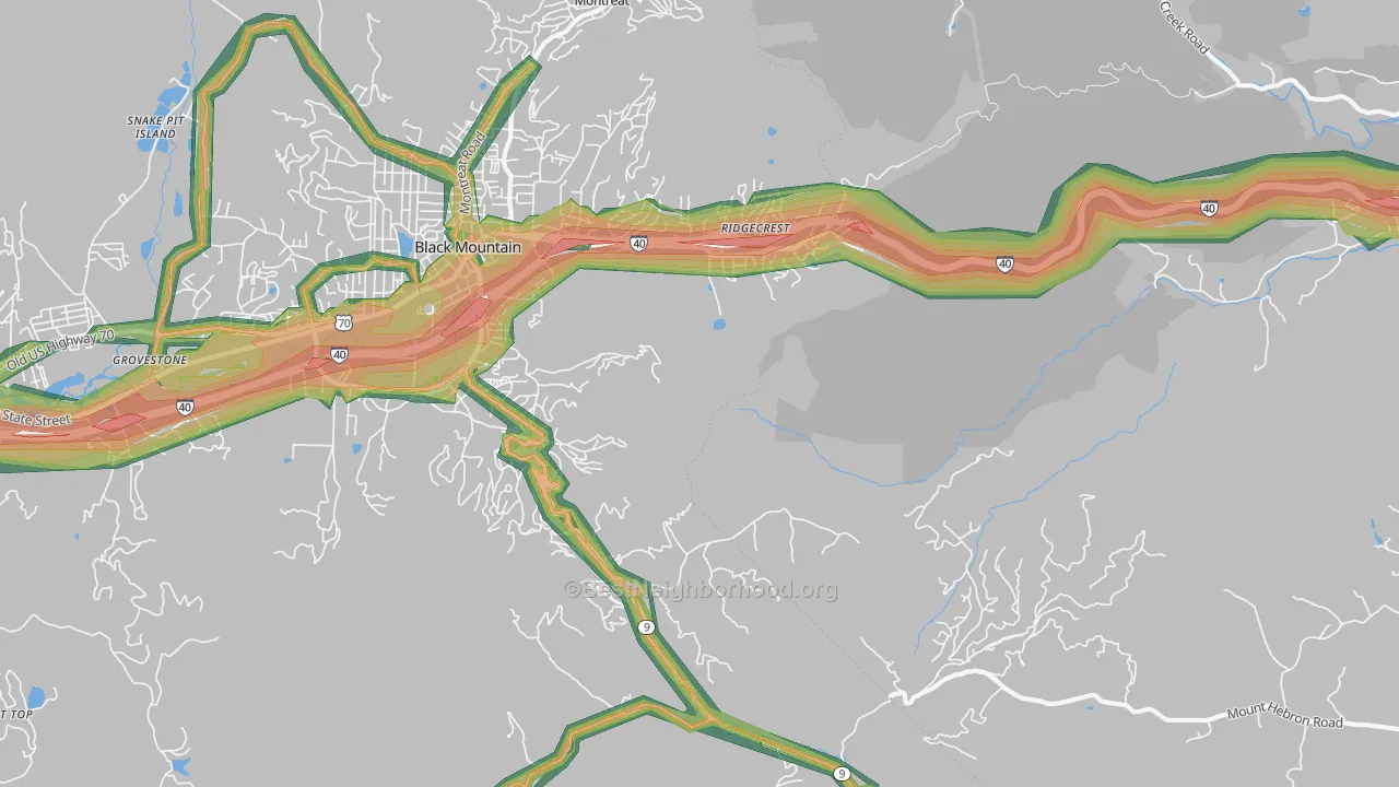 Ridgecrest, NC Map of Noise Levels in Ridgecrest