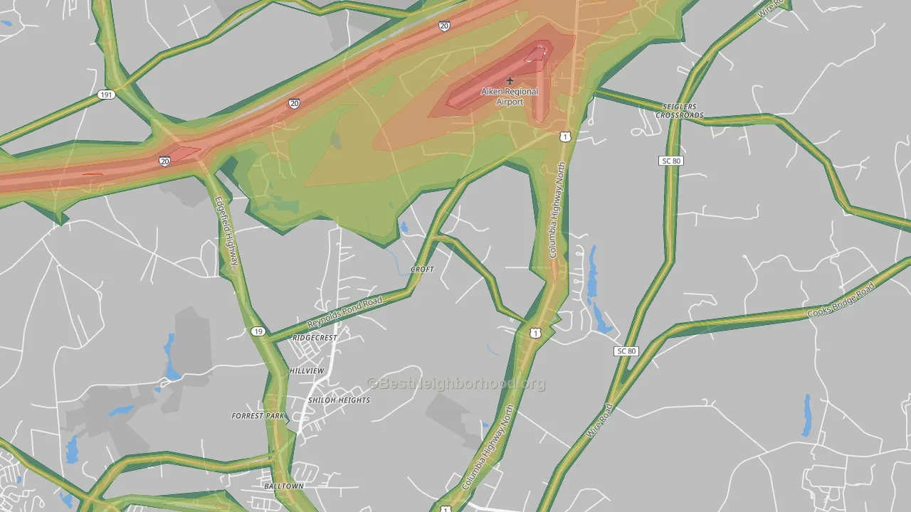 Ridgecrest, SC Map of Noise Levels in Ridgecrest