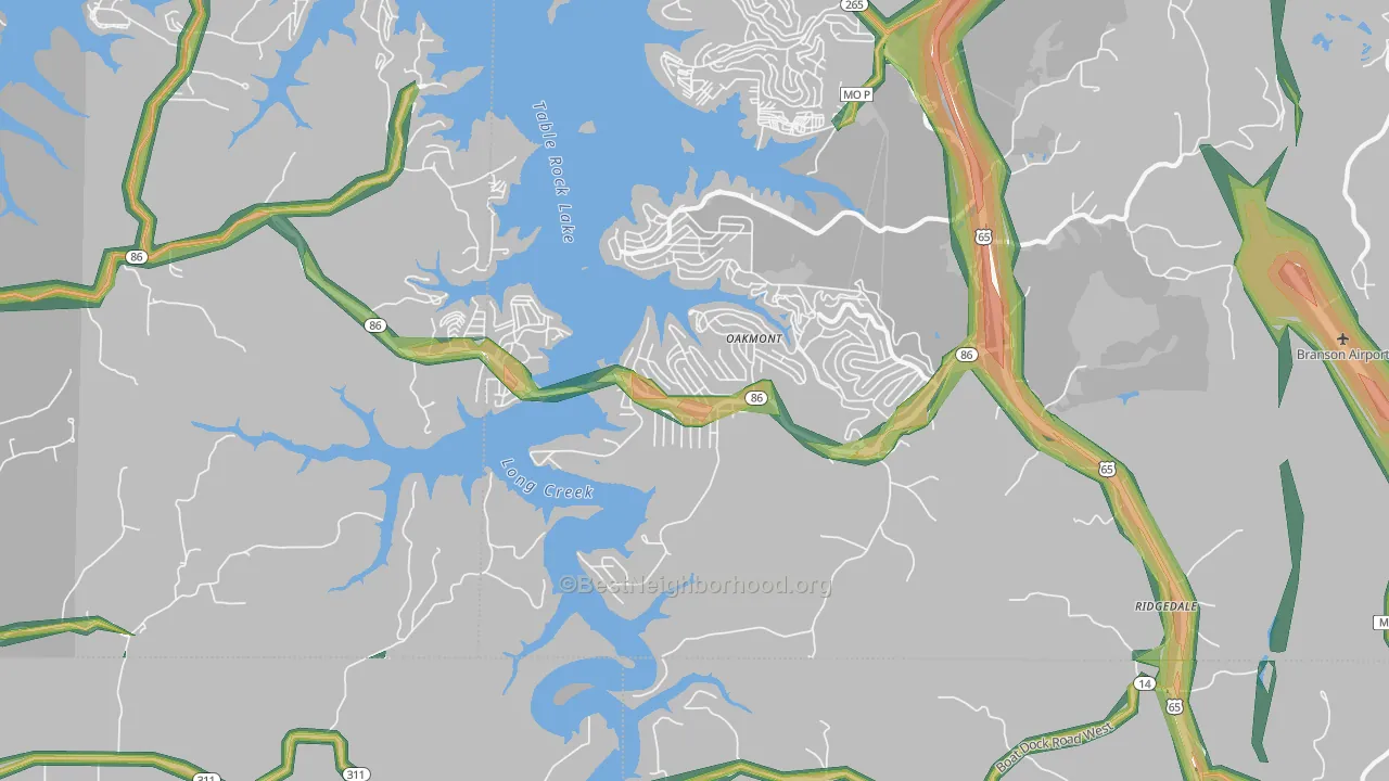 Ridgedale, MO Map of Noise Levels in Ridgedale