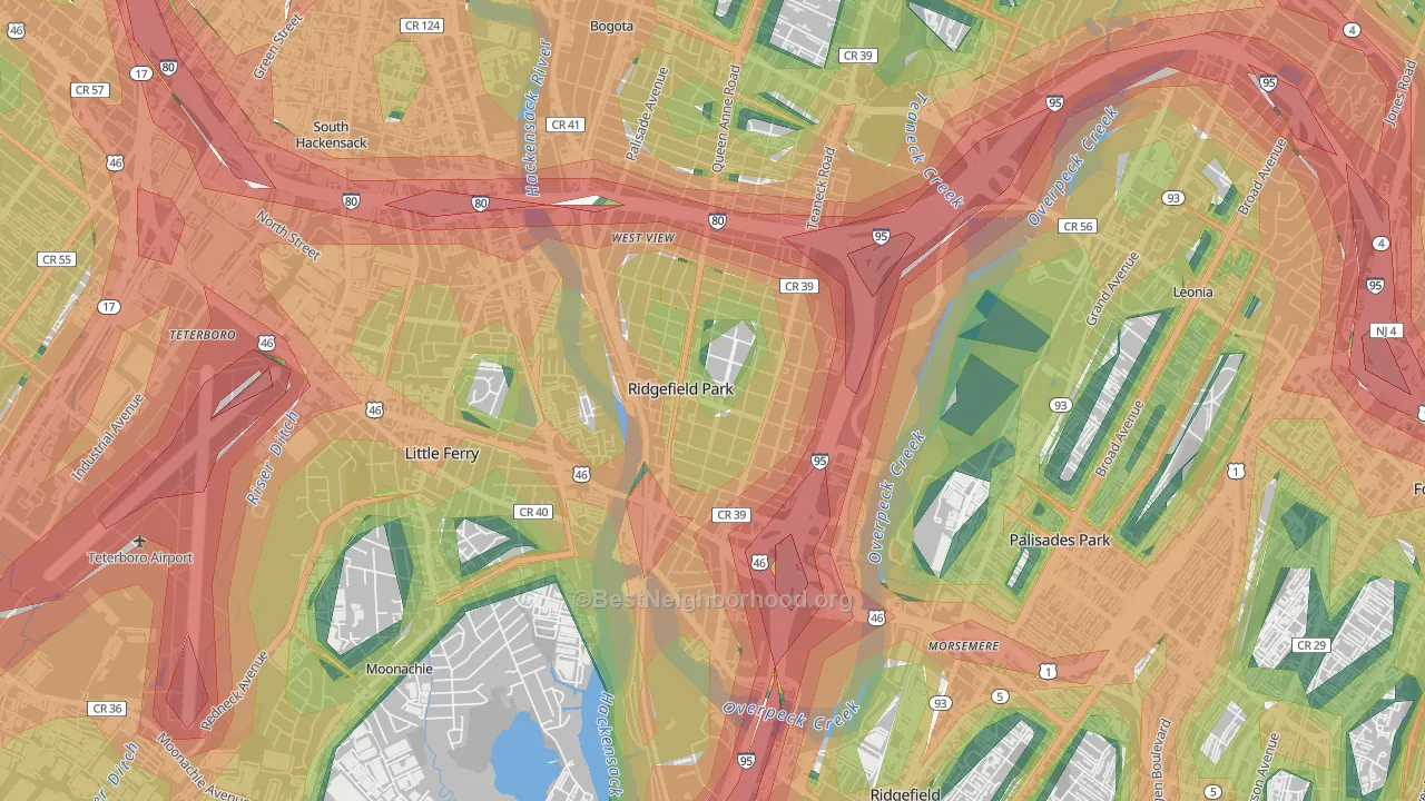 Ridgefield Park, NJ Map of Noise Levels in Ridgefield Park