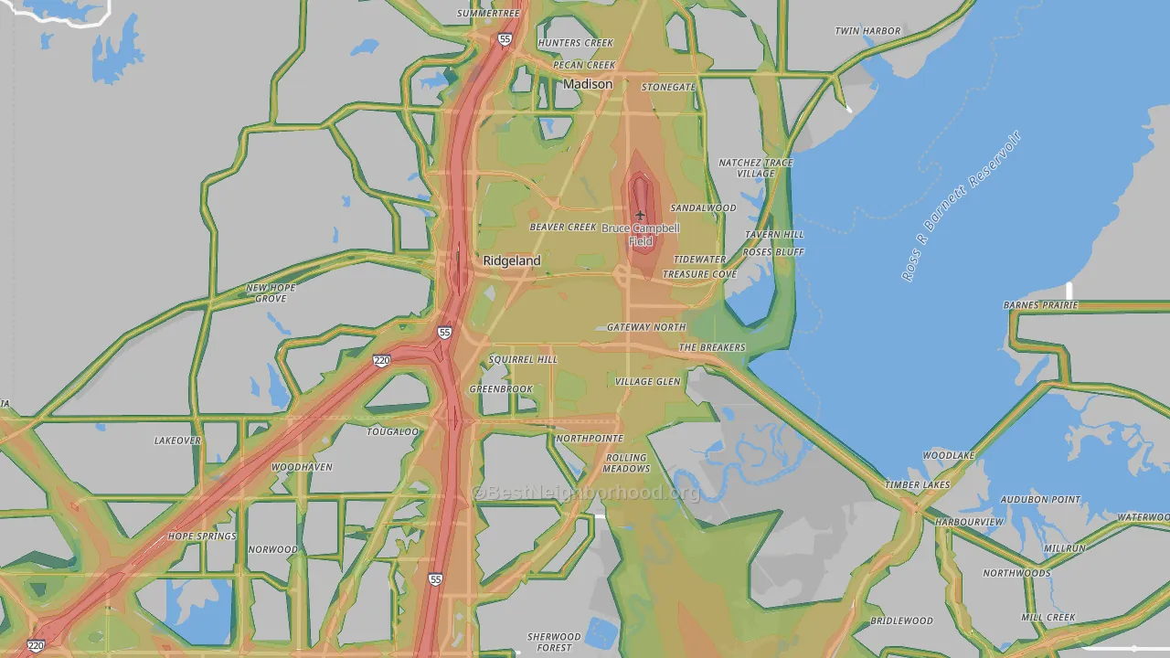 Ridgeland, MS Map of Noise Levels in Ridgeland