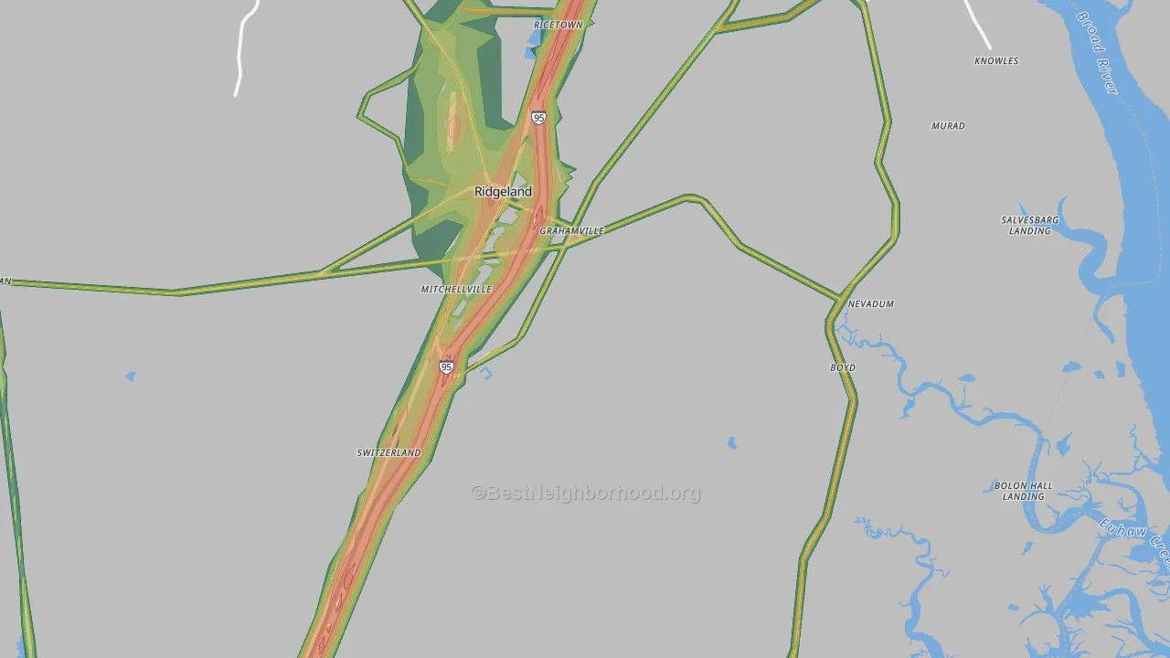 Ridgeland, SC Map of Noise Levels in Ridgeland