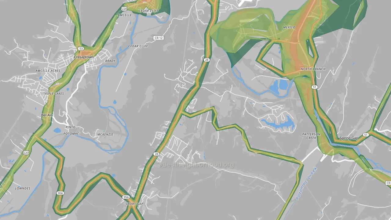 Ridgeley, WV Map of Noise Levels in Ridgeley